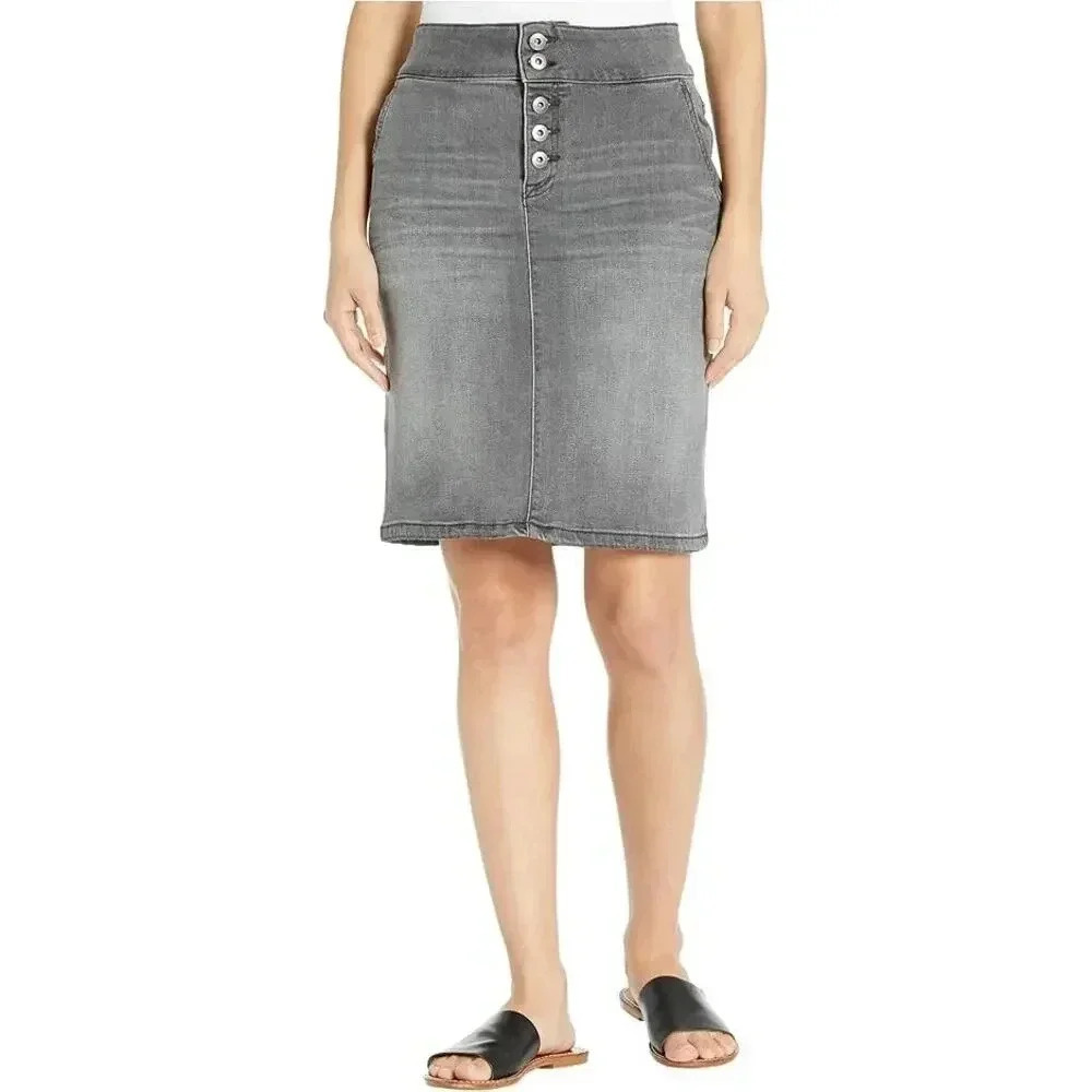prAna Women's Black Mid-rise Button Front Aubrey Denim Skirt Size 12